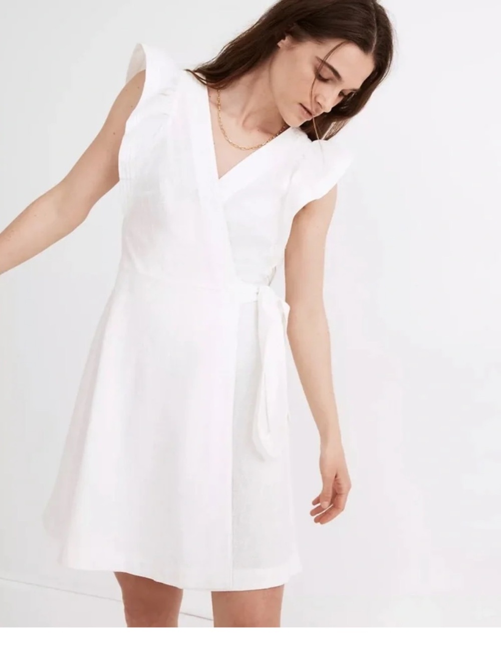Madewell White Cotton Tie-Waist Mini Dress